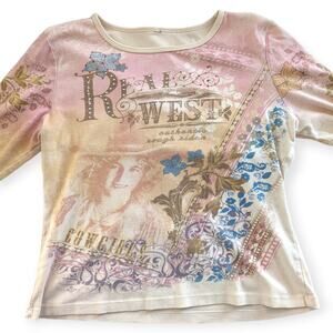 Vintage Suzie Y2K Collage Shirt ~ Pastel Embellished XL